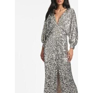 Sachin‎ & Babi Sequin Gabby Silver Gown Size 2